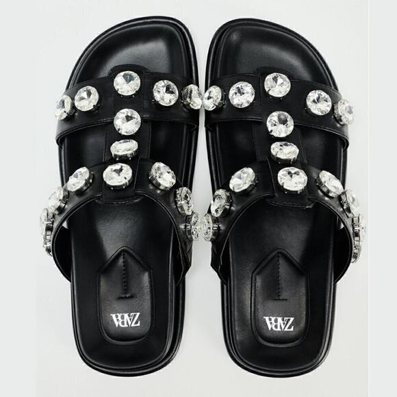 RARE!!! ZARA Bejeweled Embellished Sandals NWT 🖤 - Picture 14 of 16
